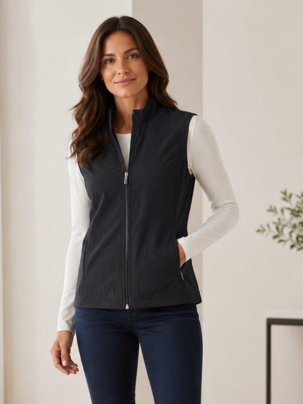 Talbots Black Lightweight Zip Vest Medium Classic Layering Piece